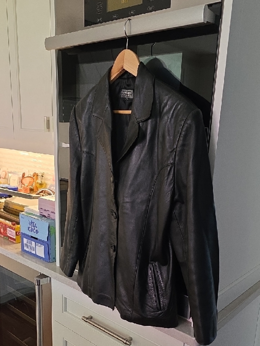 Versace Collection Black Leather Women's Blazer Jacket - Picture 3 of 6